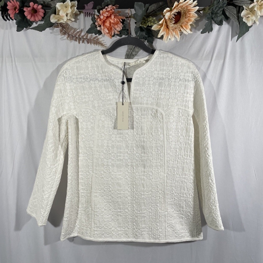 NWT $198 LEON MAX [‎ Small ] Textured Notch Neck Top in Cream